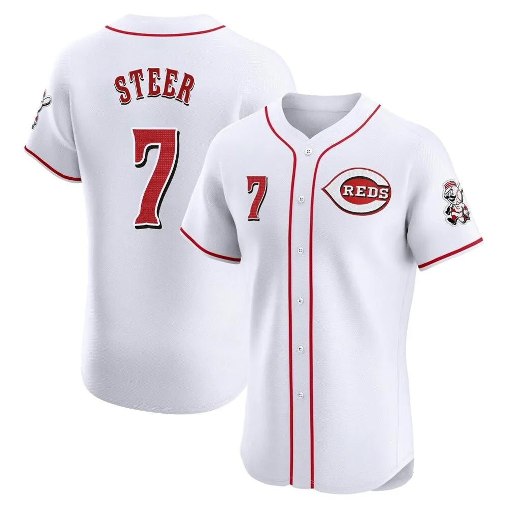 Jamed C.Reds #7 Spencer Steer Player White Limited Elite Home Stitched Jerseys