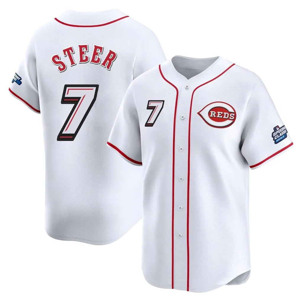 Jamed C.Reds #7 Spencer Steer Player White Speedway Classic Home Limited Stitched Jerseys