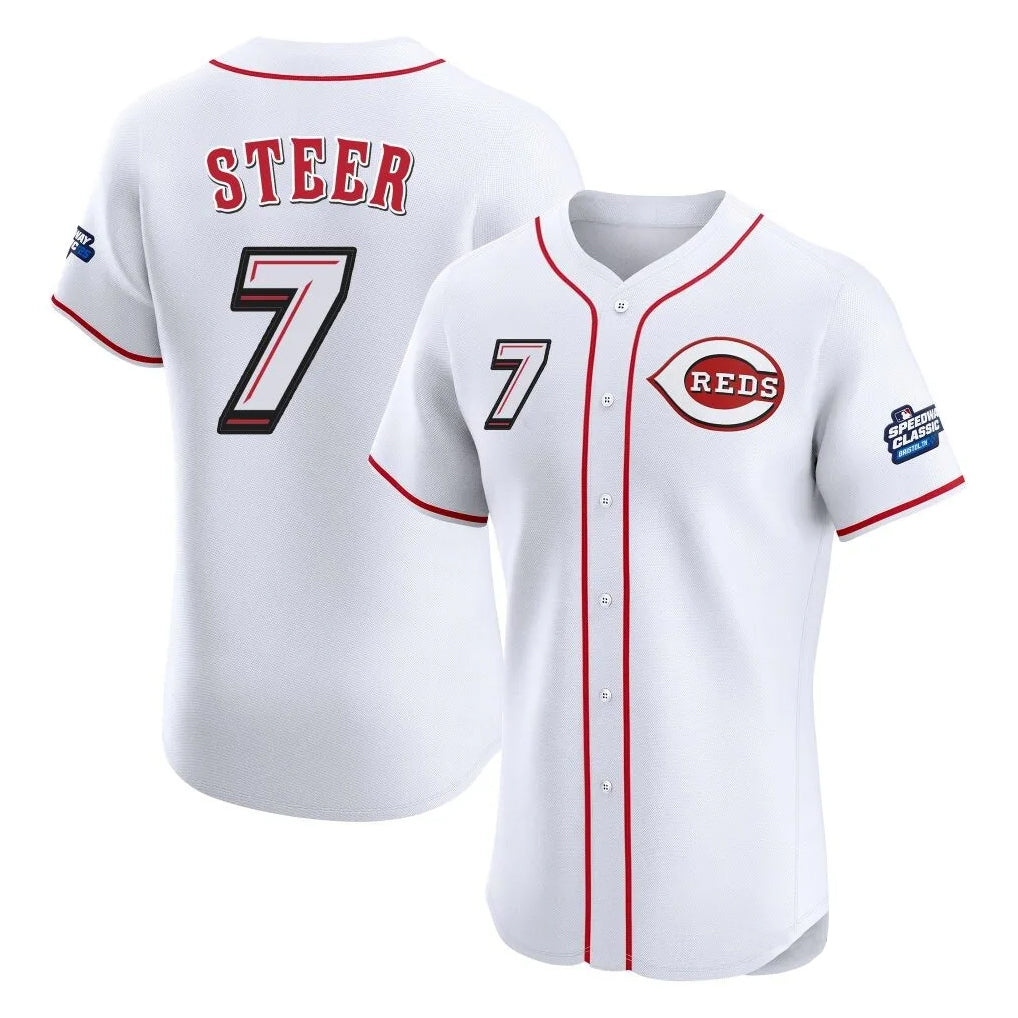 Jamed C.Reds #7 Spencer Steer Player White Speedway Classic Limited Elite Home Stitched Jerseys
