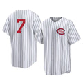 Jamed C.Reds #7 Spencer Steer Player White Stripe Field of Dreams Game Home Stitched Jerseys