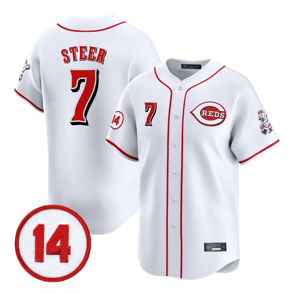 Jamed C.Reds #7 Spencer Steer Player White Vapor Premier Limited Home Stitched Jerseys