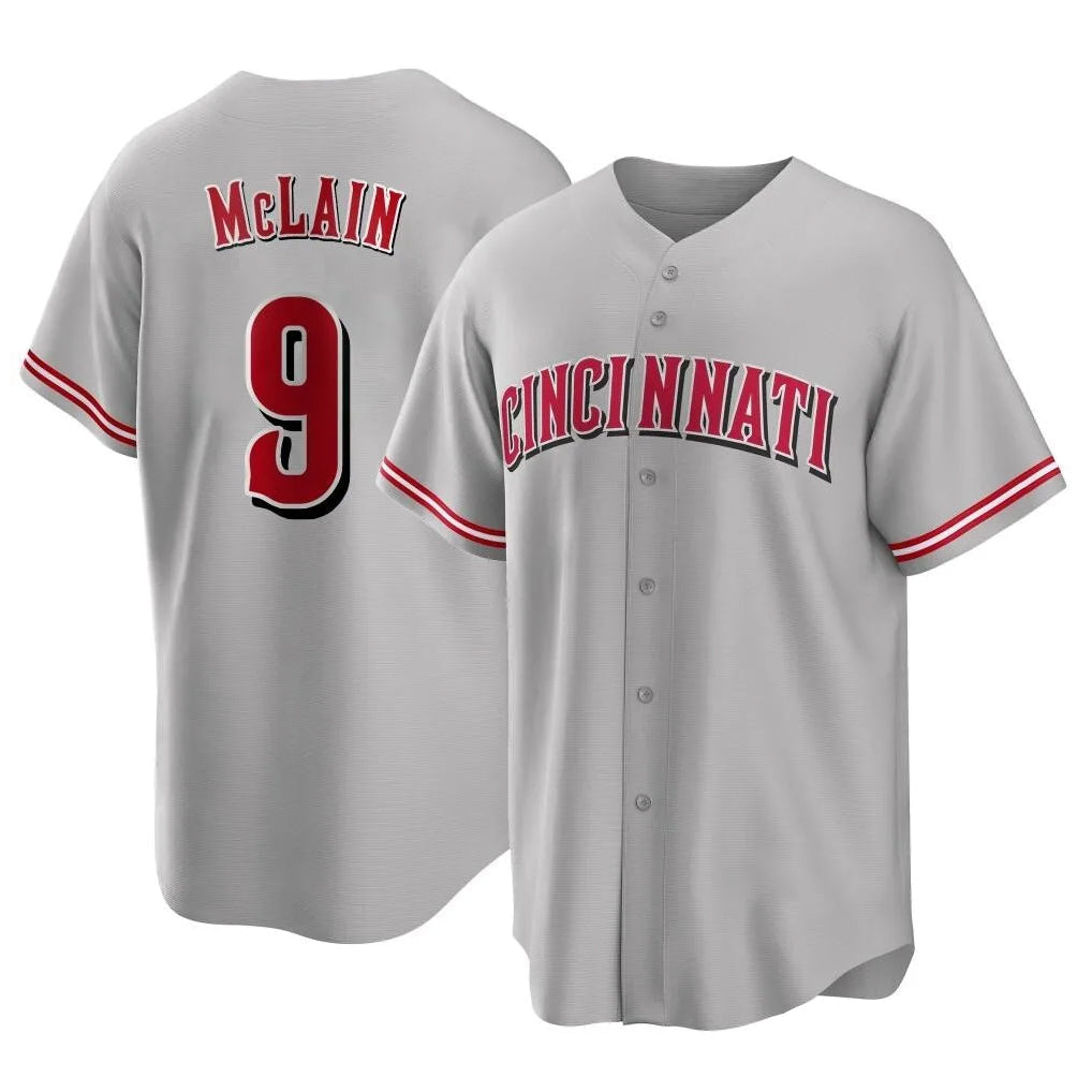 Jamed C.Reds #9 Matt McLain Player Gray Home Game Stitched Jerseys
