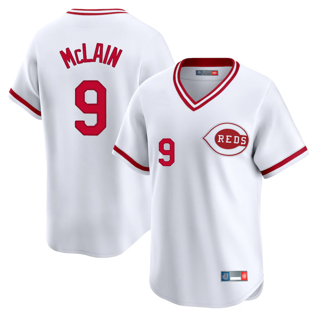 Jamed C.Reds #9 Matt McLain Player White Cooperstown Collection Limited T-shirt Home Stitched Jerseys