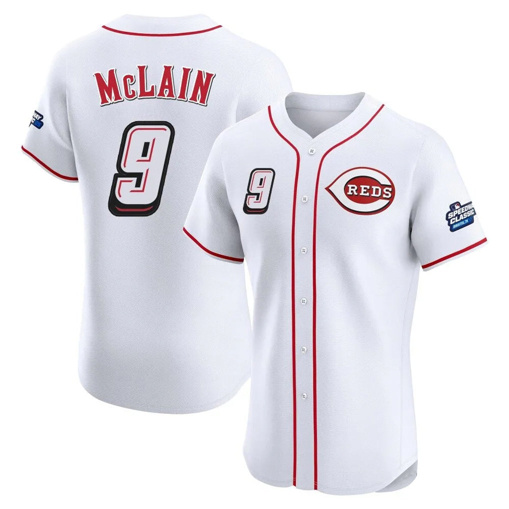 Jamed C.Reds #9 Matt McLain Player White Speedway Classic Limited Elite Home Stitched Jerseys