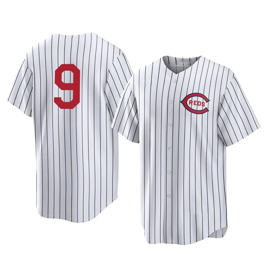 Jamed C.Reds #9 Matt McLain Player White Stripe Field of Dreams Game Home Stitched Jerseys