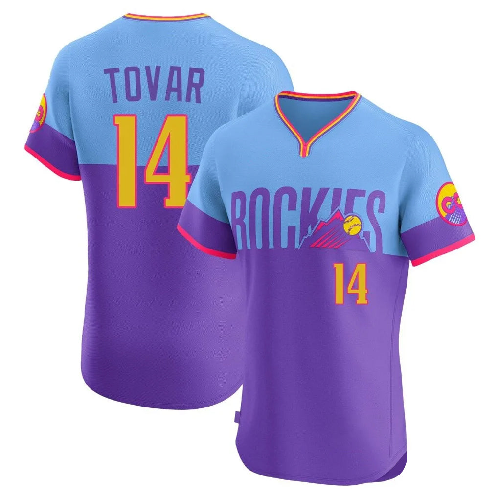 Jamed C.Rockies #14 Ezequiel Tovar Player Purple-Light Blue City Connect Limited Elite Home T-shirt Stitched Jerseys