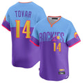 Jamed C.Rockies #14 Ezequiel Tovar Player Purple-Light Blue City Connect Limited Home T-shirt Stitched Jerseys