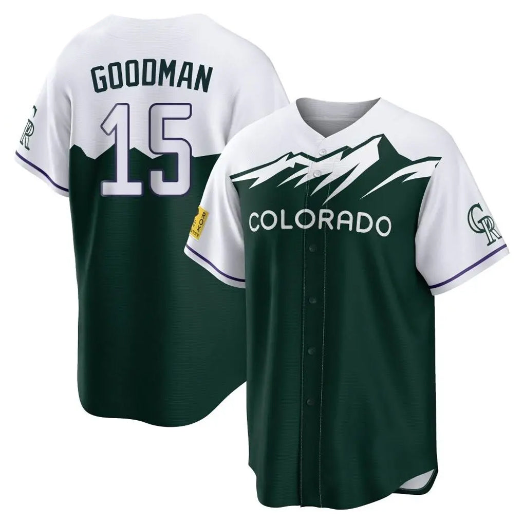 Jamed C.Rockies #15 Hunter Goodman Player Green City Connect Home Game Stitched Jerseys