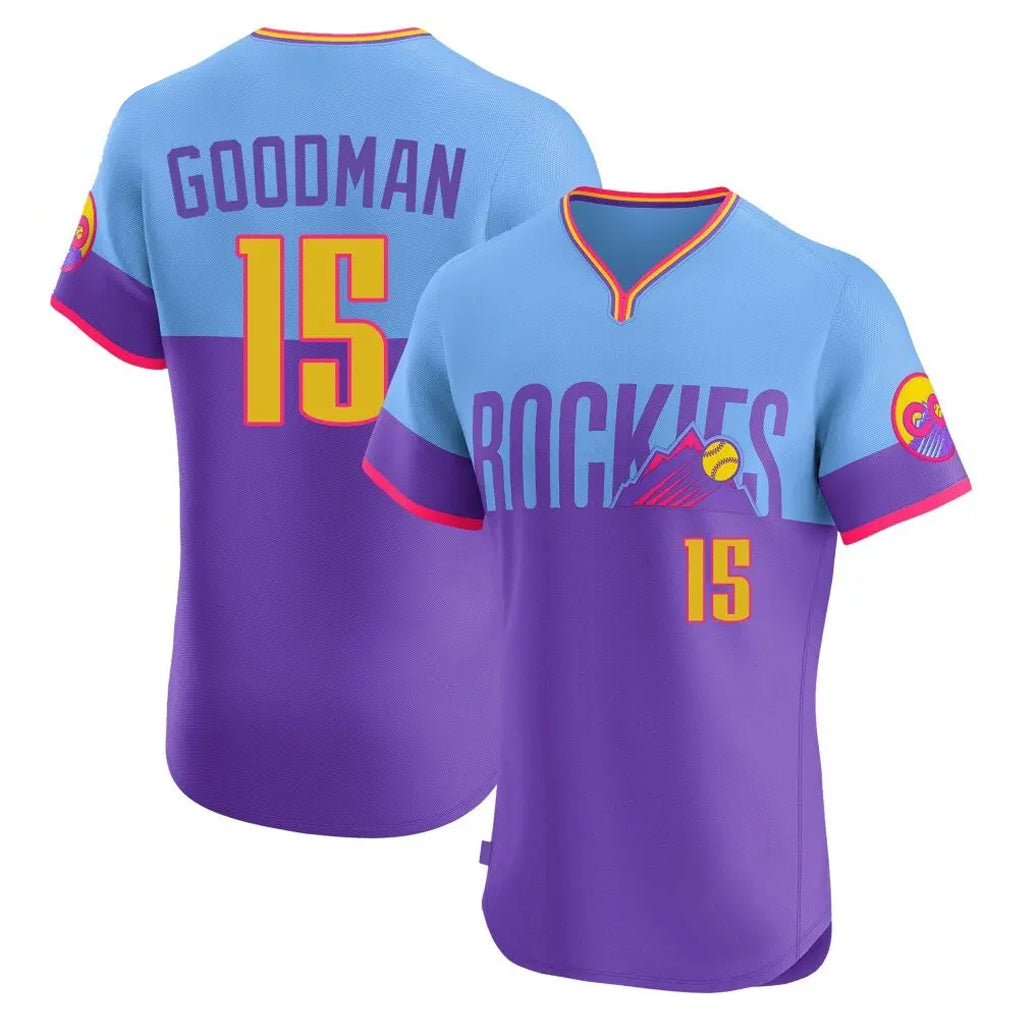 Jamed C.Rockies #15 Hunter Goodman Player Purple-Light Blue City Connect Limited Elite Home T-shirt Stitched Jerseys