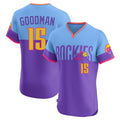 Jamed C.Rockies #15 Hunter Goodman Player Purple-Light Blue City Connect Limited Elite Home T-shirt Stitched Jerseys