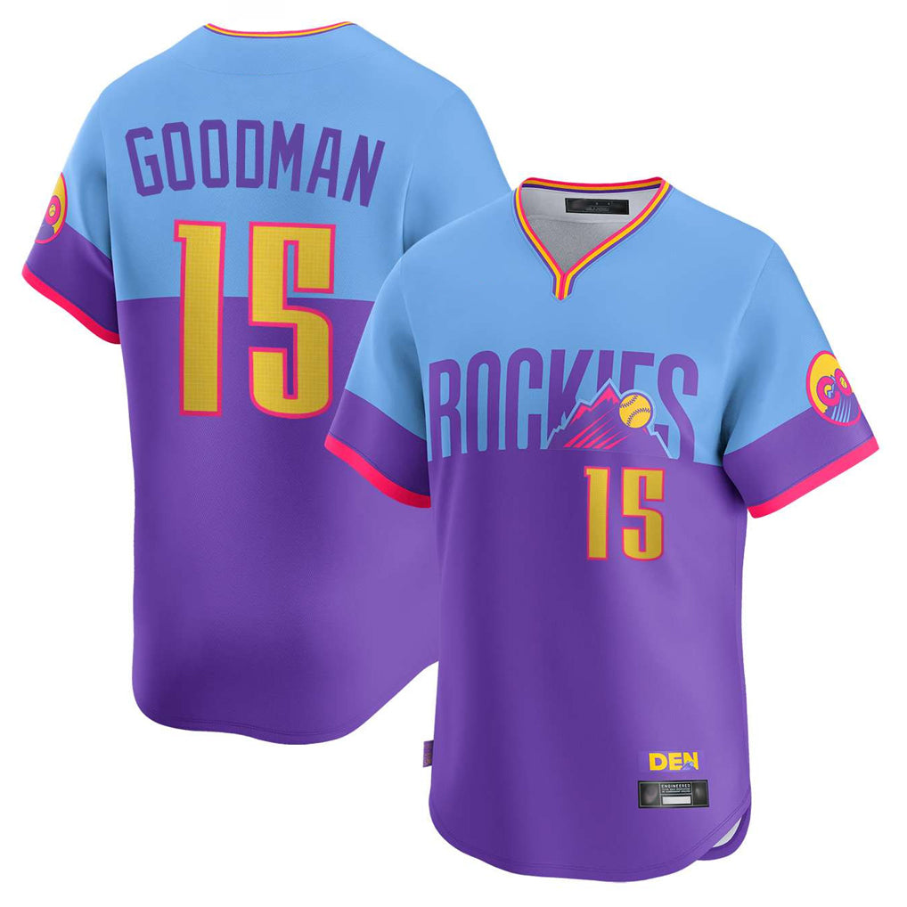 Jamed C.Rockies #15 Hunter Goodman Player Purple-Light Blue City Connect Limited Home T-shirt Stitched Jerseys
