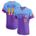 Jamed C.Rockies #17 Todd Helton Player Purple-Light Blue City Connect Limited Elite Home T-shirt Stitched Jerseys