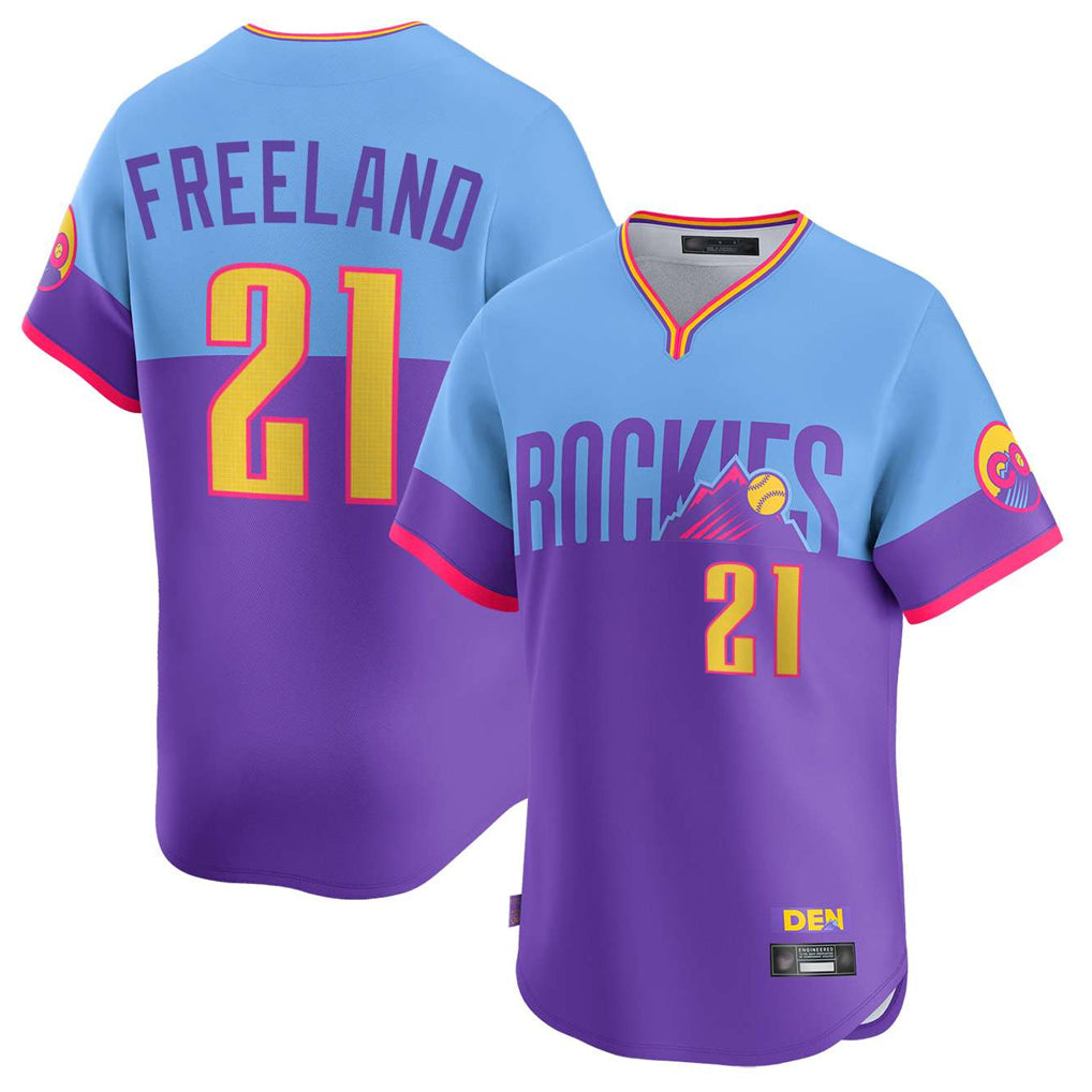 Jamed C.Rockies #21 Kyle Freeland Player Purple-Light Blue City Connect Limited Home T-shirt Stitched Jerseys