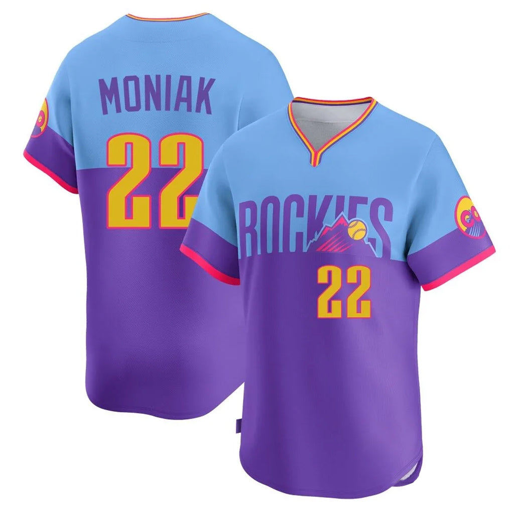 Jamed C.Rockies #22 Mickey Moniak Player Purple-Light Blue City Connect Limited Home T-shirt Stitched Jerseys