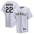 Jamed C.Rockies #22 Mickey Moniak Player White Game Home Stitched Jerseys