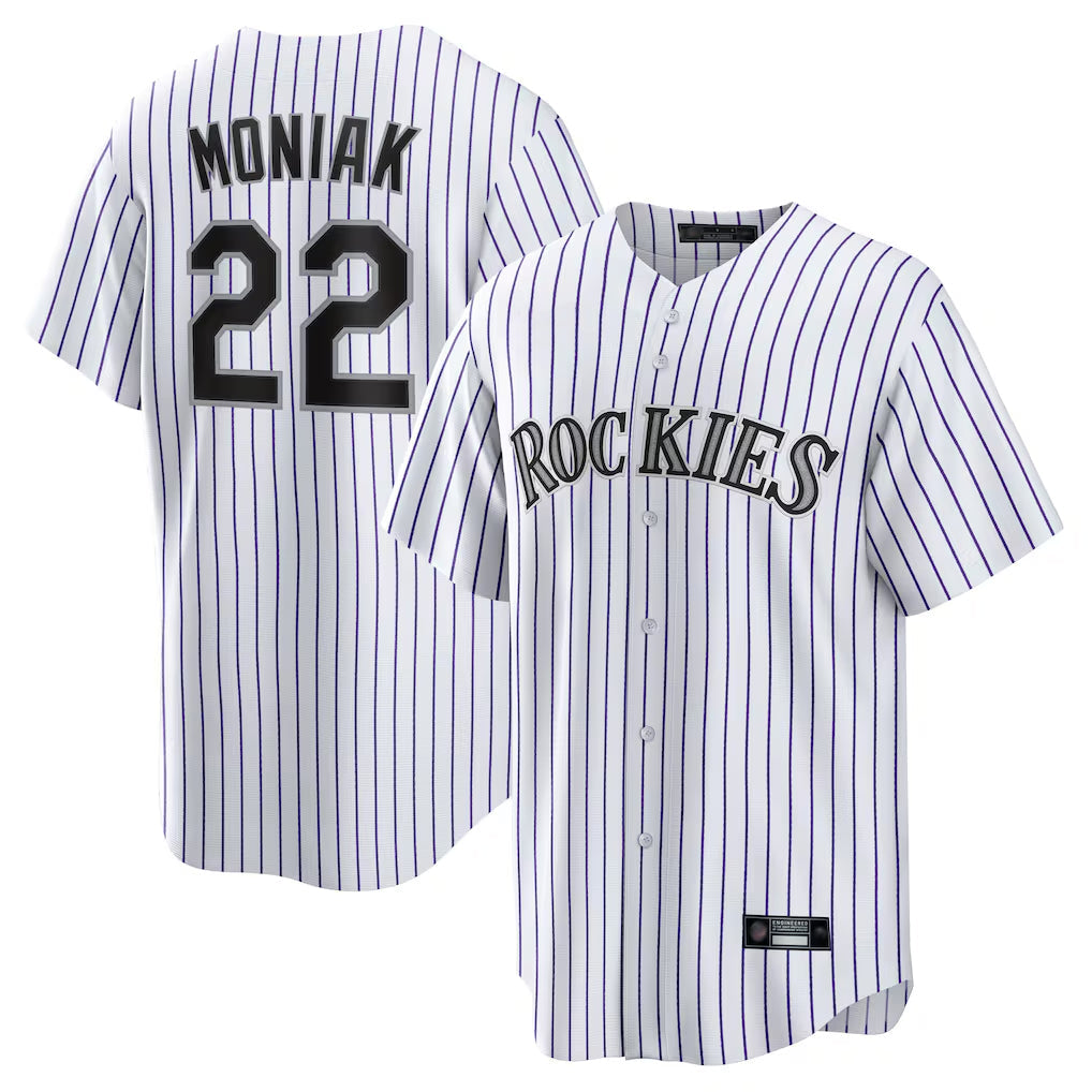 Jamed C.Rockies #22 Mickey Moniak Player White Game Home Stitched Jerseys