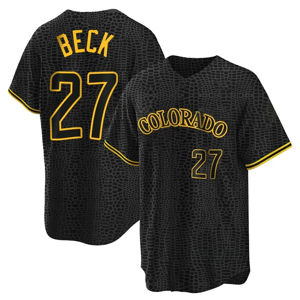 Jamed C.Rockies #27 Jordan Beck Player Black Snake Skin City Home Game Stitched Jerseys