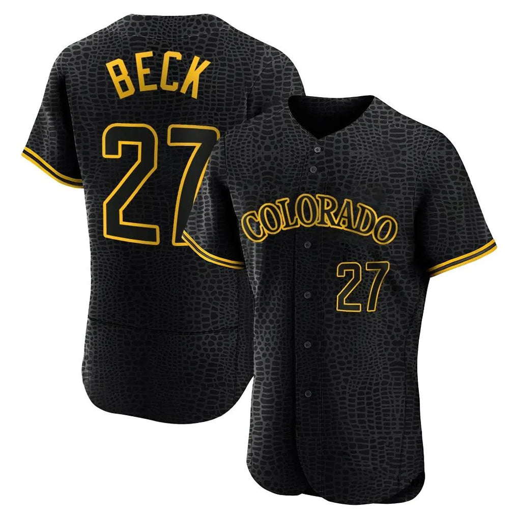 Jamed C.Rockies #27 Jordan Beck Player Black Snake Skin City Limited Elite Home Stitched Jerseys