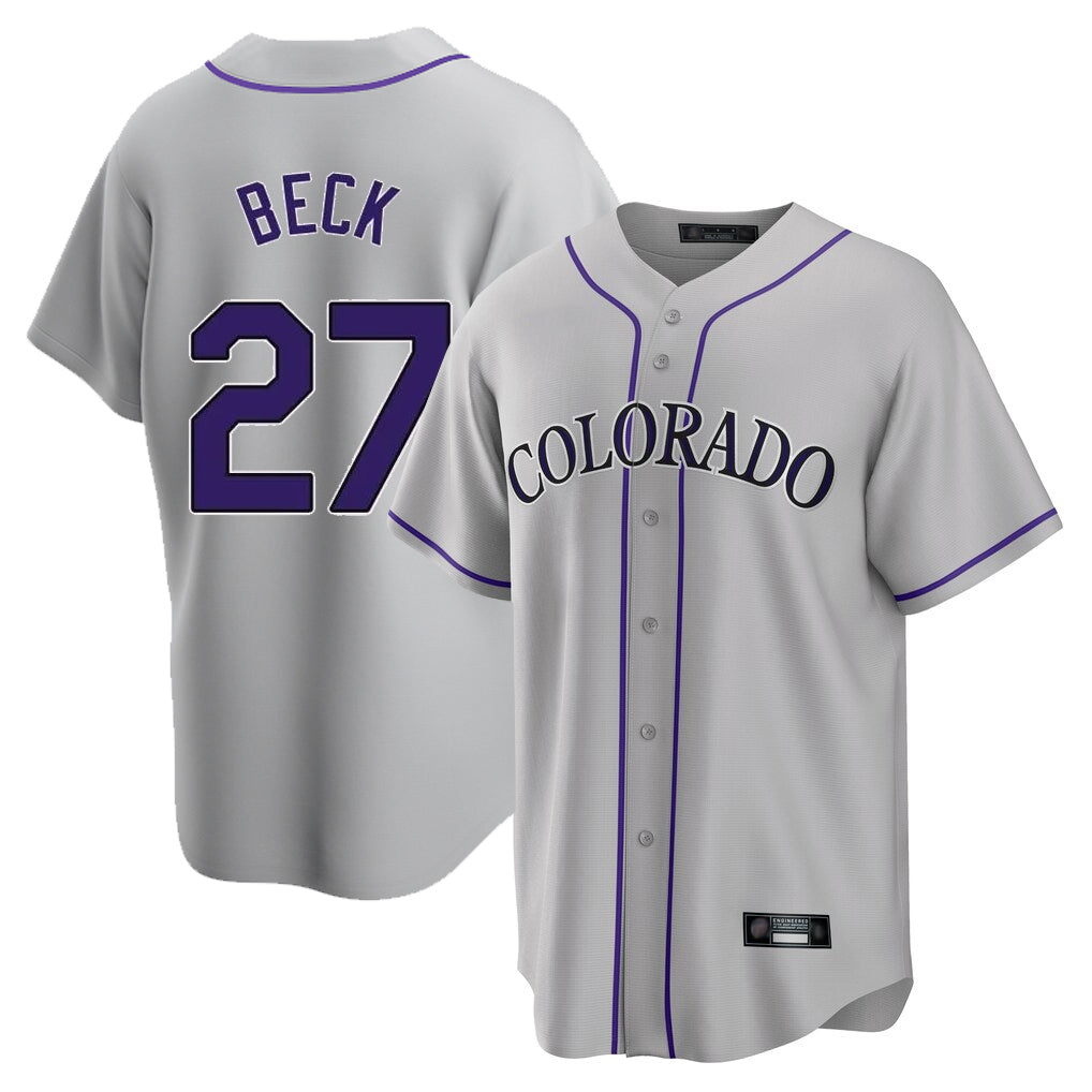 Jamed C.Rockies #27 Jordan Beck Player Gray Game Home Stitched Jerseys