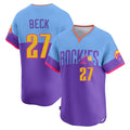 Jamed C.Rockies #27 Jordan Beck Player Purple-Light Blue City Connect Limited Home T-shirt Stitched Jerseys