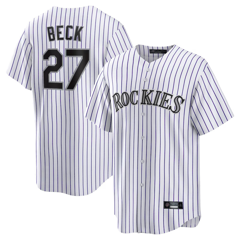 Jamed C.Rockies #27 Jordan Beck Player White Game Home Stitched Jerseys