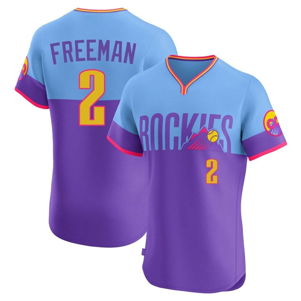 Jamed C.Rockies #2 Tyler Freeman Player Purple-Light Blue City Connect Limited Elite Home T-shirt Stitched Jerseys
