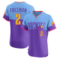 Jamed C.Rockies #2 Tyler Freeman Player Purple-Light Blue City Connect Limited Elite Home T-shirt Stitched Jerseys