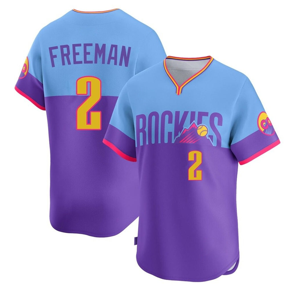 Jamed C.Rockies #2 Tyler Freeman Player Purple-Light Blue City Connect Limited Home T-shirt Stitched Jerseys