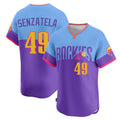 Jamed C.Rockies #49 Antonio Senzatela Player Purple-Light Blue City Connect Limited Home T-shirt Stitched Jerseys