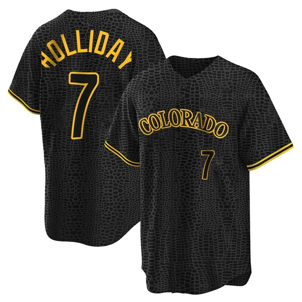 Jamed C.Rockies #7 Matt Holliday Player Black Snake Skin City Home Game Stitched Jerseys