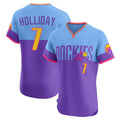 Jamed C.Rockies #7 Matt Holliday Player Purple-Light Blue City Connect Limited Elite Home T-shirt Stitched Jerseys