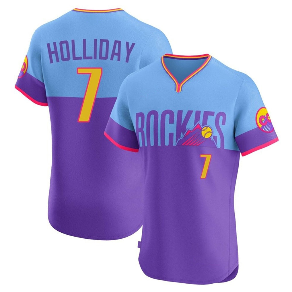 Jamed C.Rockies #7 Matt Holliday Player Purple-Light Blue City Connect Limited Elite Home T-shirt Stitched Jerseys
