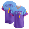 Jamed C.Rockies #7 Matt Holliday Player Purple-Light Blue City Connect Limited Home T-shirt Stitched Jerseys