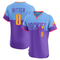 Jamed C.Rockies #8 Ryan Ritter Player Purple-Light Blue City Connect Limited Elite Home T-shirt Stitched Jerseys
