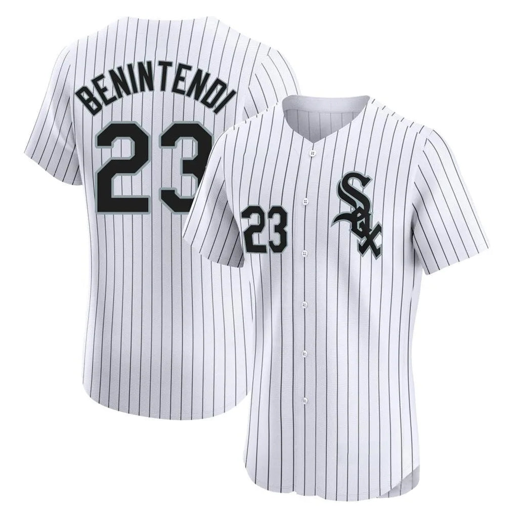 Jamed C.White Sox #23 Andrew Benintendi Player White Stripe Limited Elite Home Stitched Jerseys