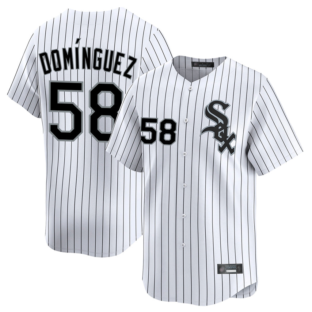 Jamed C.White Sox #58 Seranthony Dom¨ªnguez Player White Stripe Limited Home Stitched Jerseys
