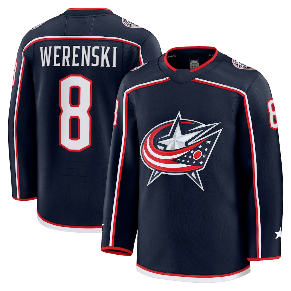 Jamed CB.Jackets #8 Zach Werenski Navy Home Premium Jersey