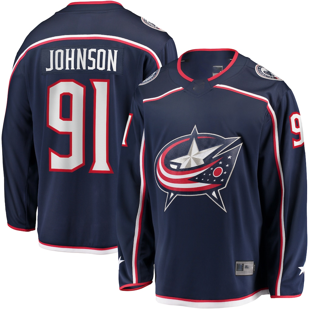 Jamed CB.Jackets #91 Kent Johnson Navy Home Breakaway Jersey