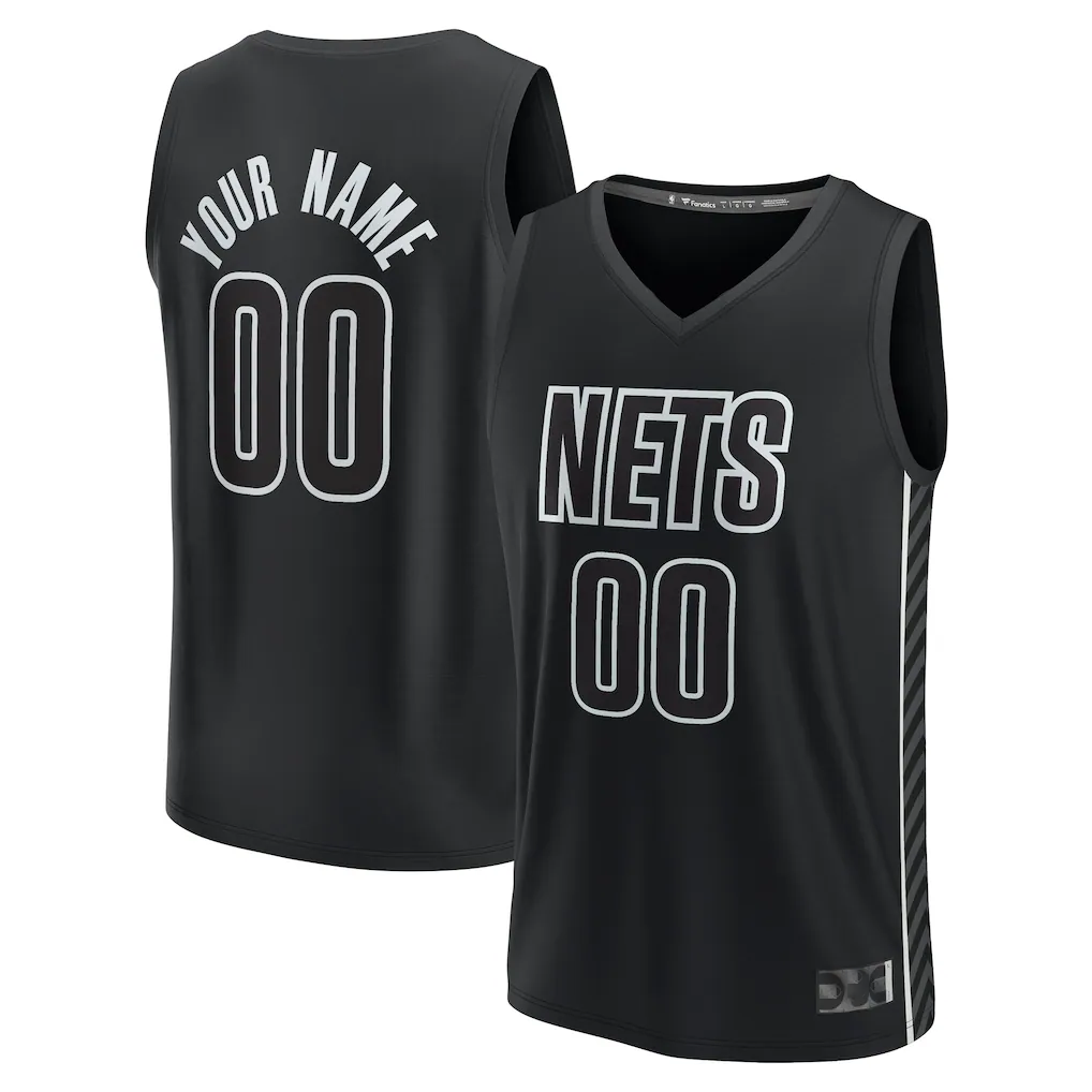Jamed Custom B.Nets Fanatics Black Fast Break Stitched Jerseys- Statement Edition