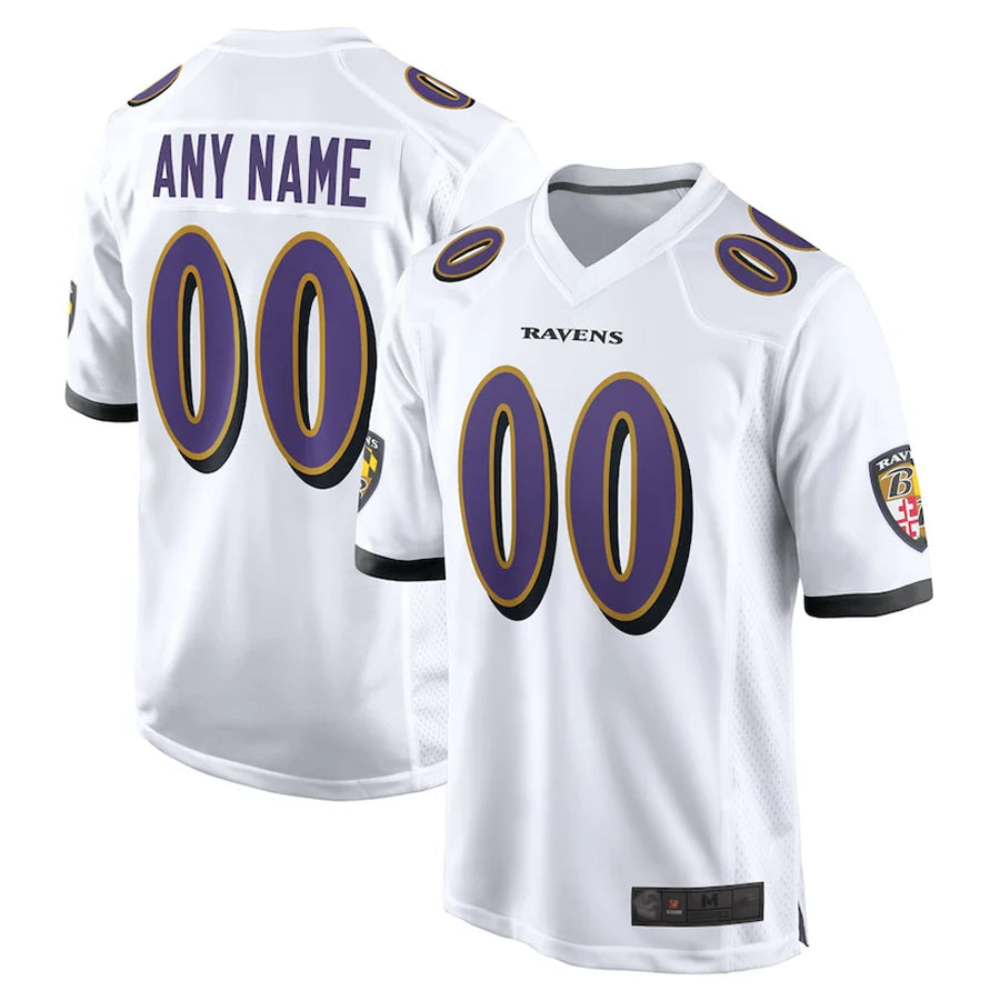 Jamed Custom B.Ravens White Home Game Stitched Jerseys