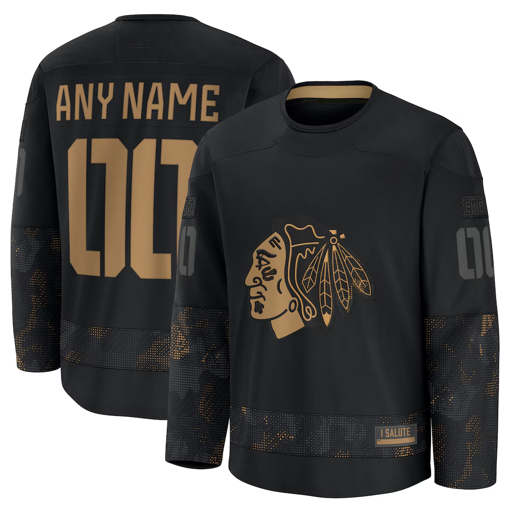 Jamed Custom C.Blackhawks Black 2024 Military Appreciation Practice Jerseys