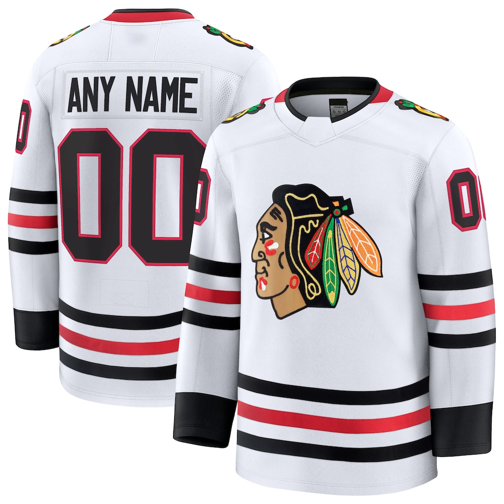 Jamed Custom C.Blackhawks White Away Premium Jerseys