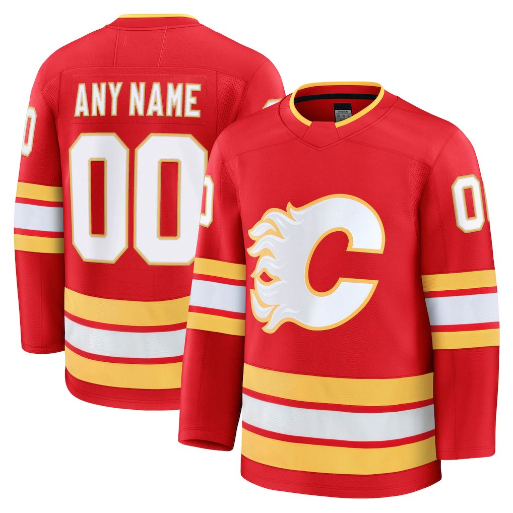 Jamed Custom C.Flames Red Home Premium Jerseys