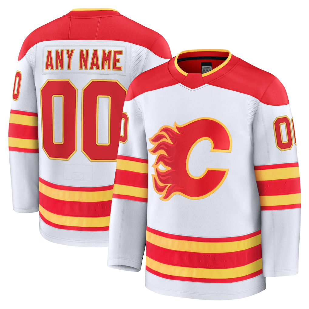 Jamed Custom C.Flames White Away Premium Jerseys