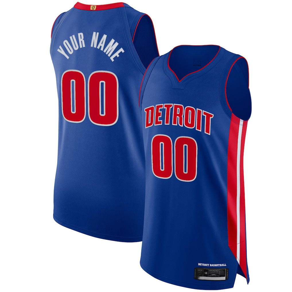 Jamed Custom D.Pistons Blue Authentic Jerseys - Icon Edition