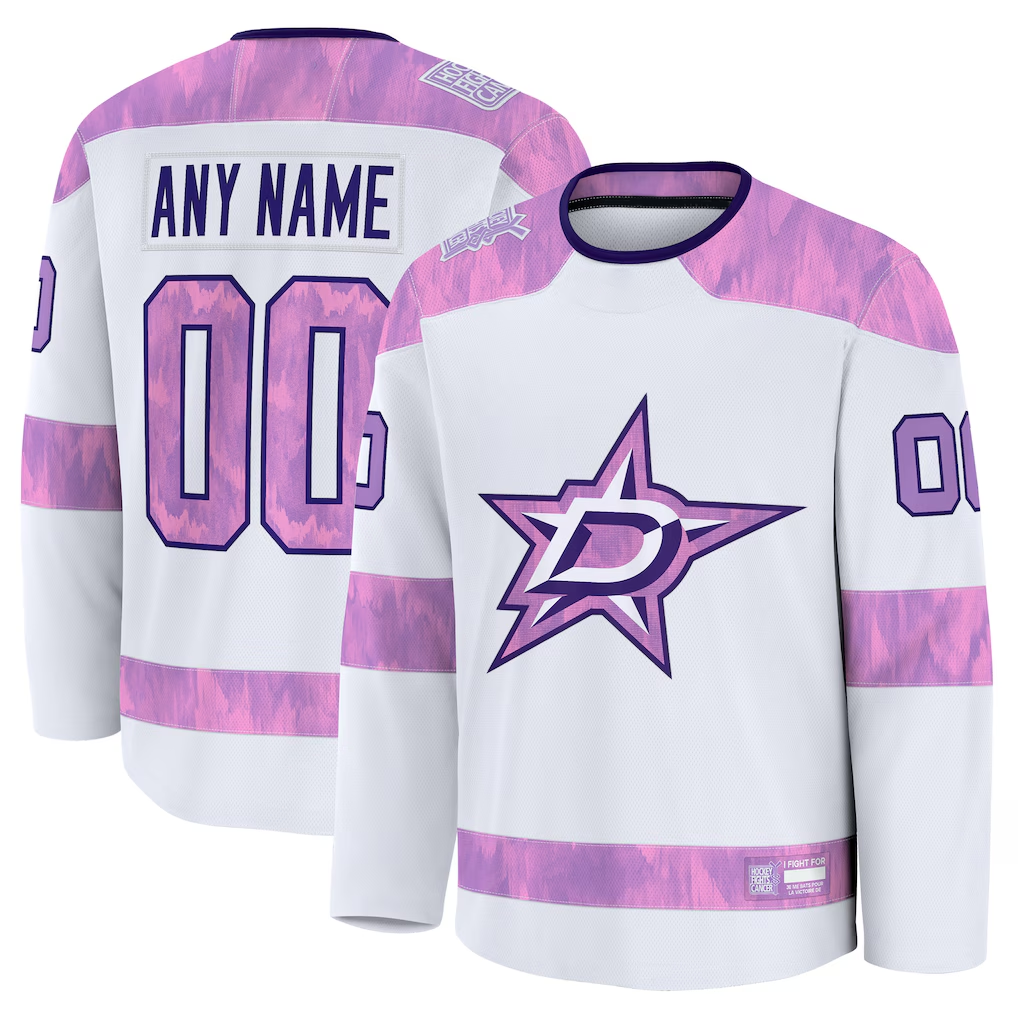 Jamed Custom D.Stars White 2024 Hockey Fights Cancer Practice Jerseys