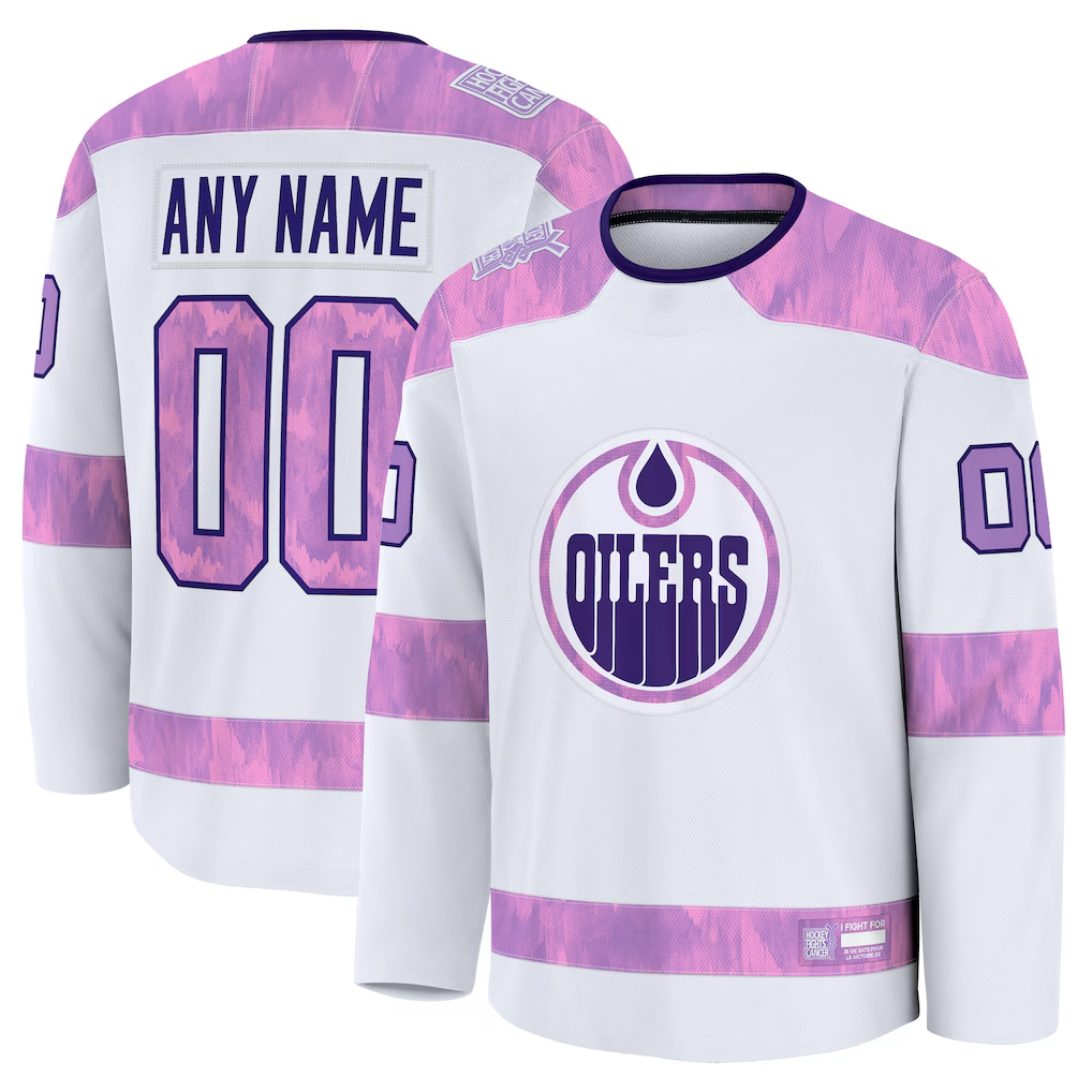 Jamed Custom E.Oilers White 2024 Hockey Fights Cancer Practice Jerseys