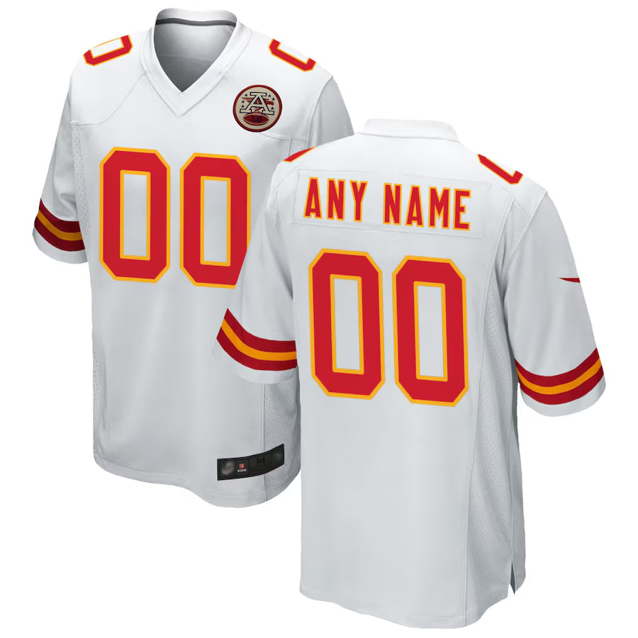 Jamed Custom KC.Chiefs White Replica Game Stitched Jerseys