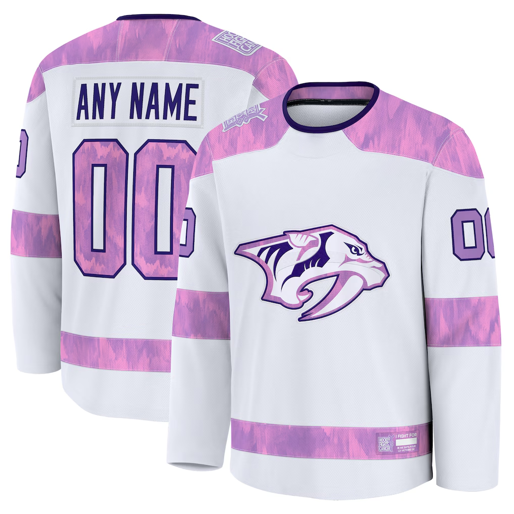 Jamed Custom N.Predators White 2024 Hockey Fights Cancer Practice Jerseys