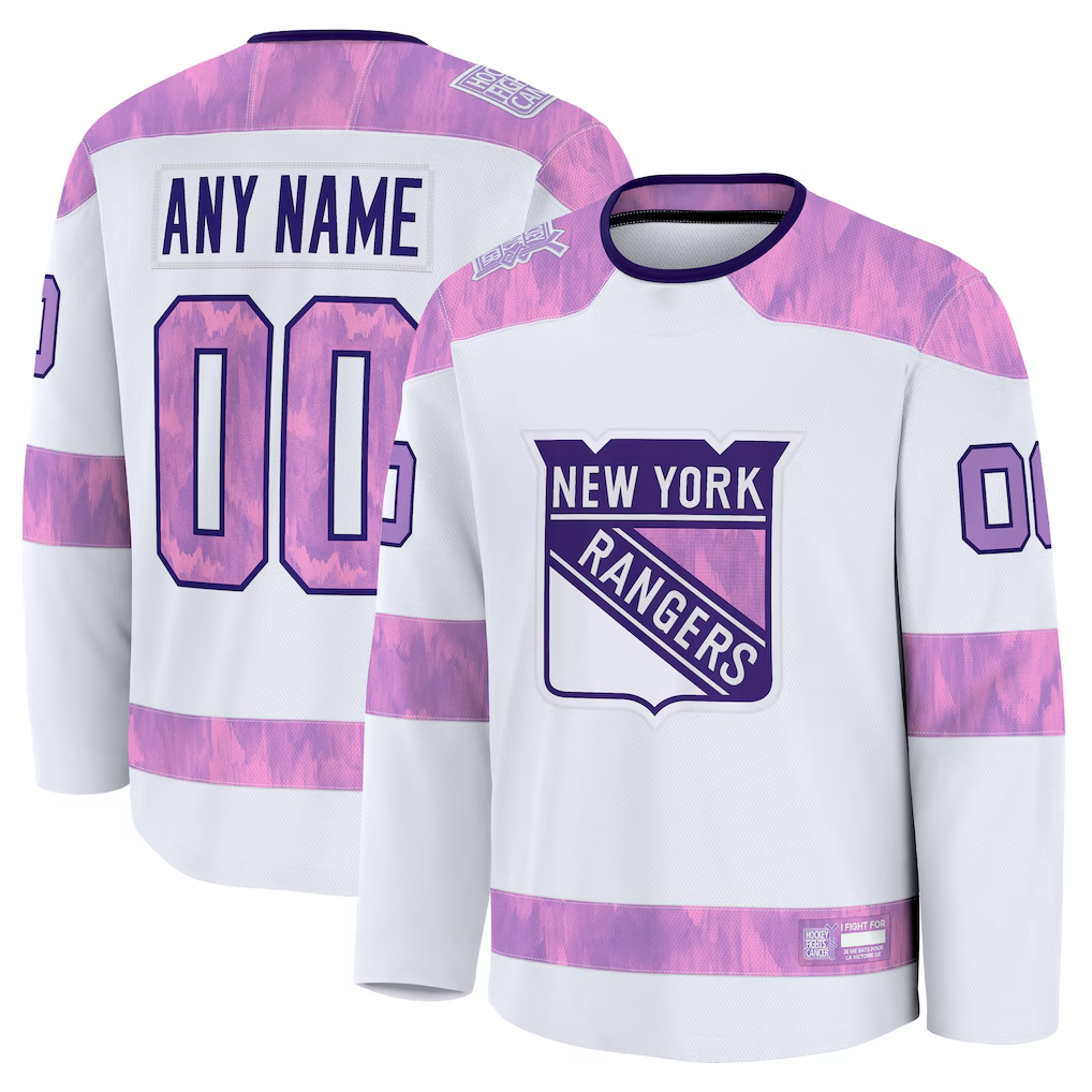 Jamed Custom NY.Rangers White 2024 Hockey Fights Cancer Practice Jerseys